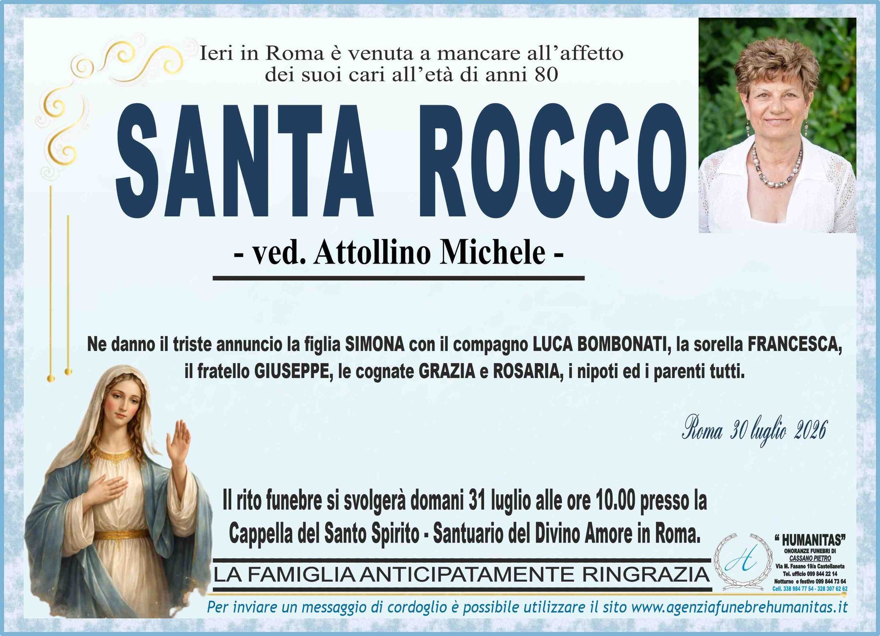 Manifesto funebre di Santa Rocco