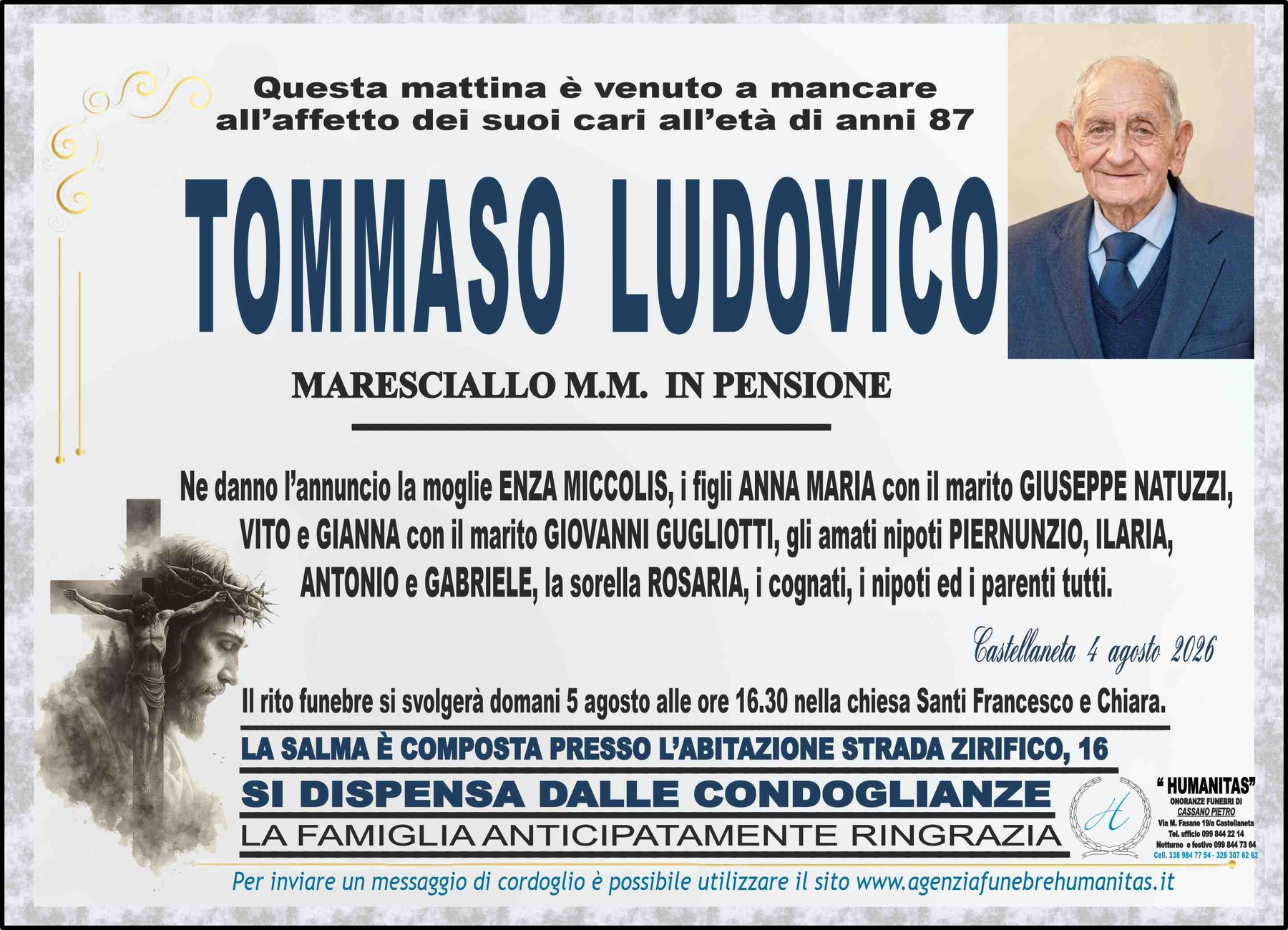Manifesto funebre di Tommaso Ludovico