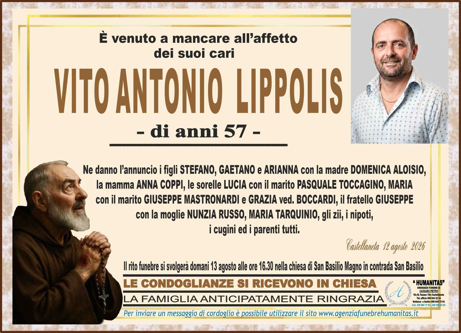 Manifesto funebre di Vito Antonio Lippolis