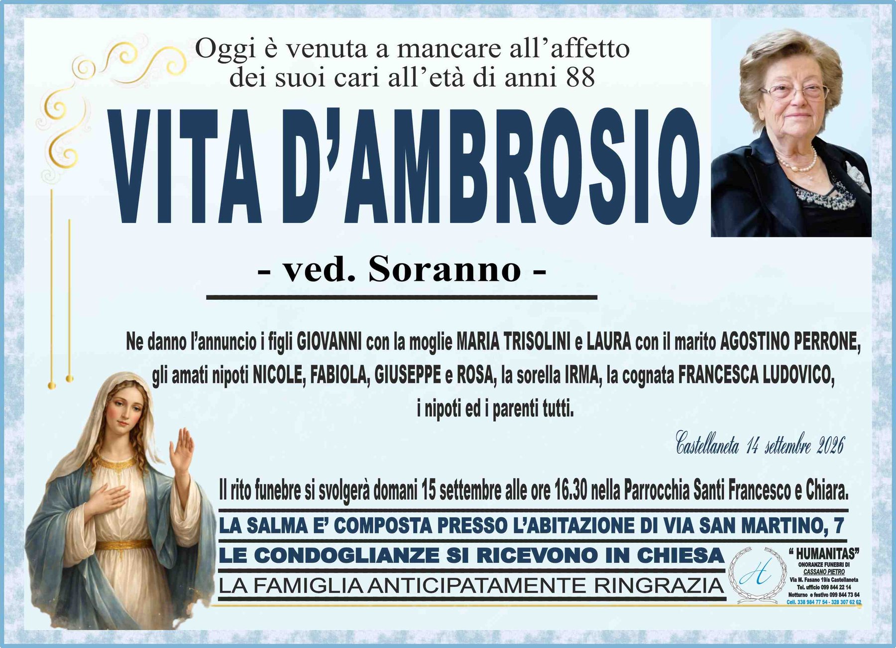 Manifesto funebre di Vita D'Ambrosio