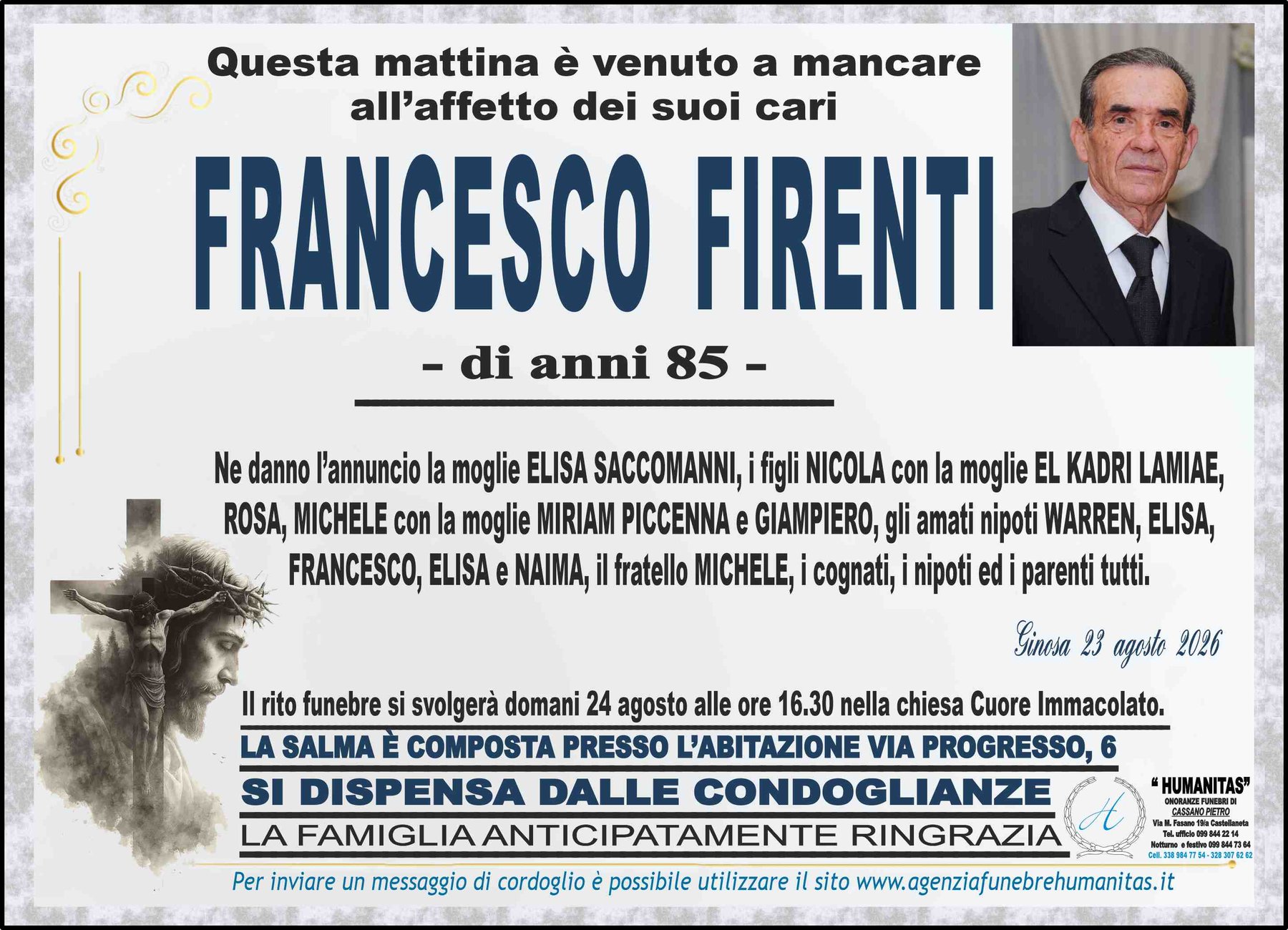 Manifesto funebre di Francesco Firenti