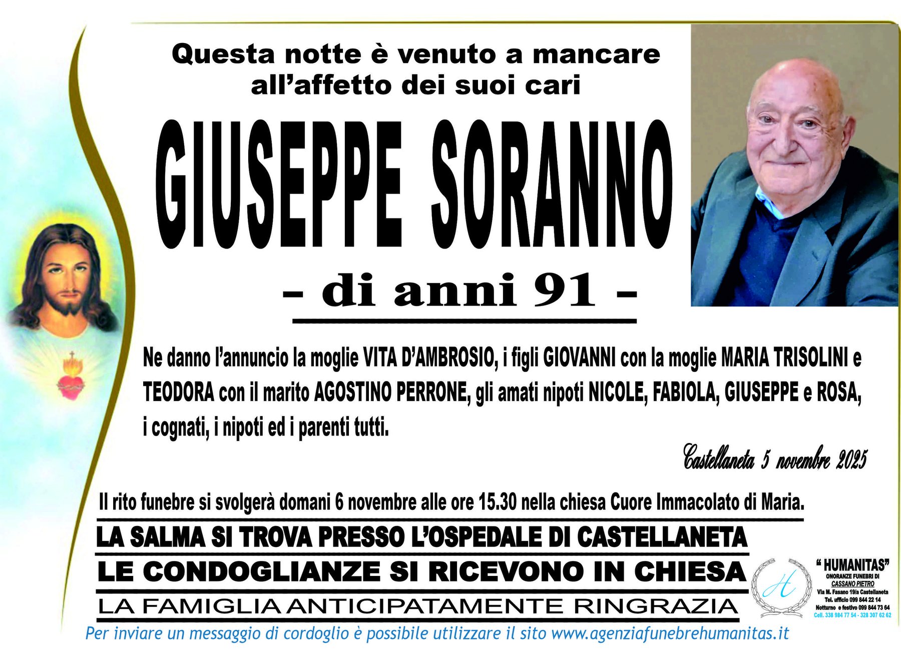Manifesto funebre di Giuseppe Soranno