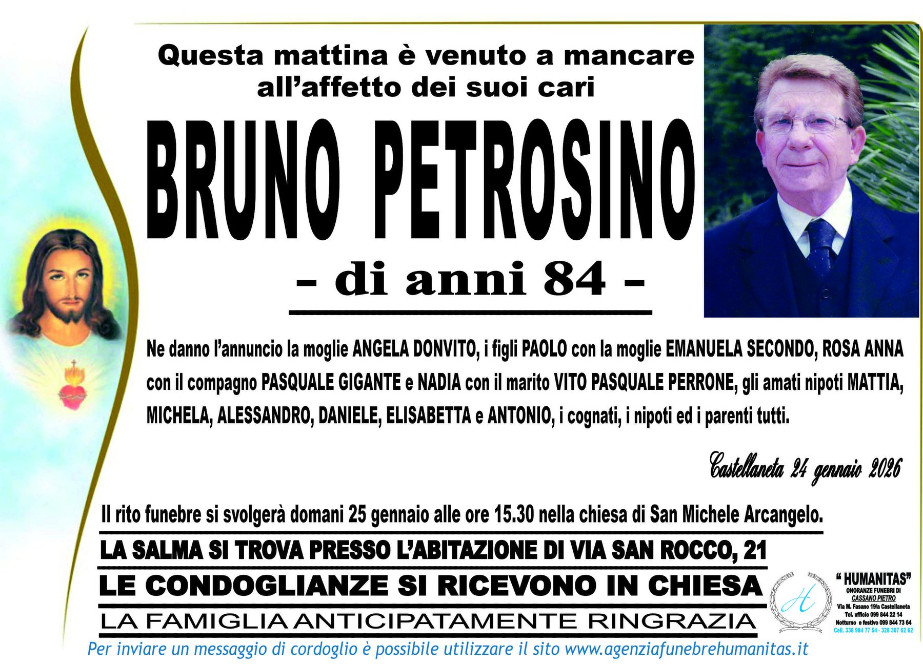 Manifesto funebre di Bruno Petrosino