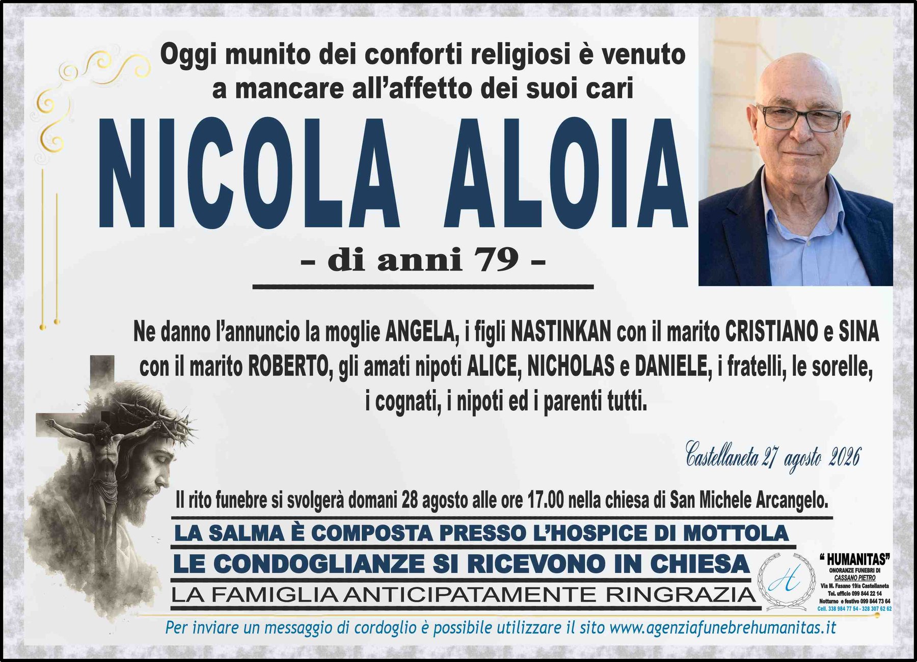 Manifesto funebre di Nicola Aloia