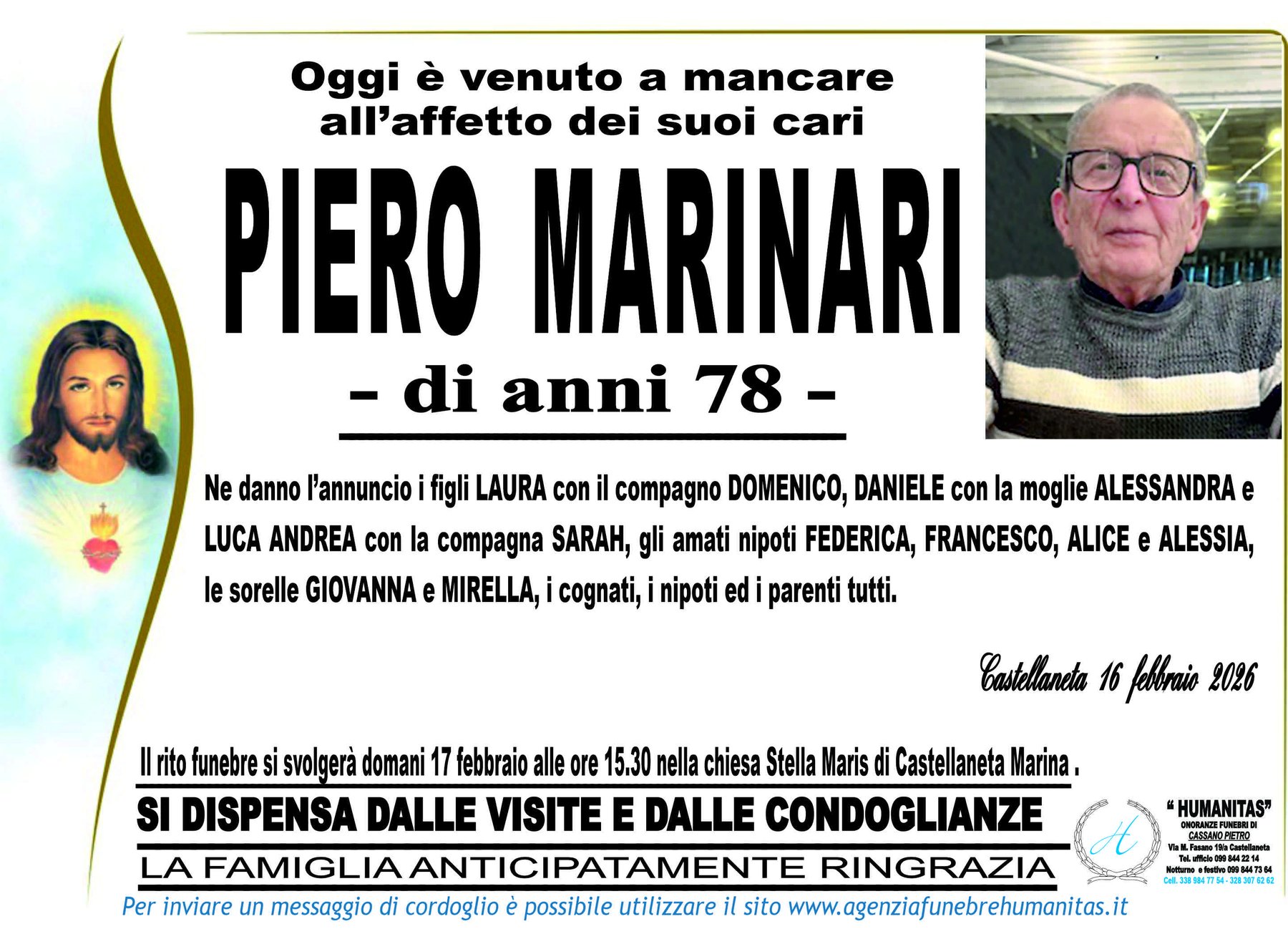 Manifesto funebre di Piero Marinari