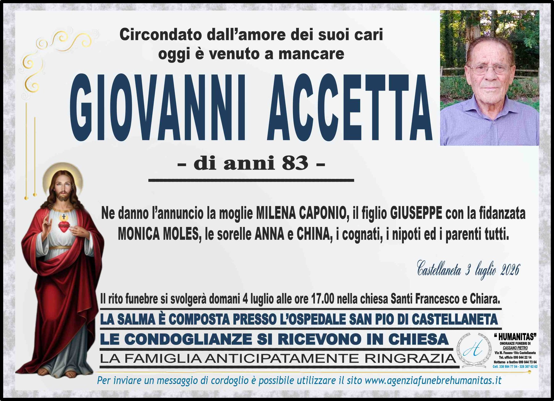Manifesto funebre di Giovanni Accetta