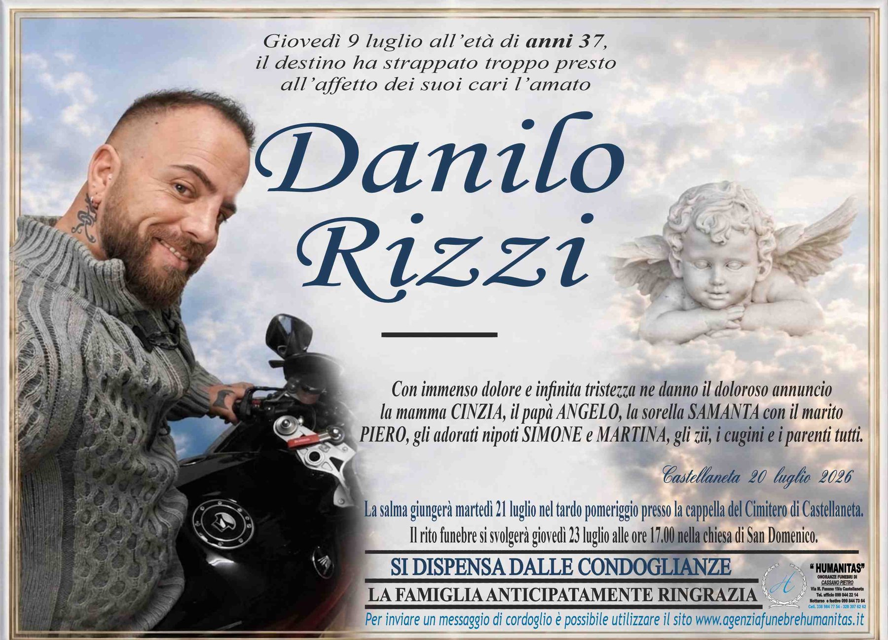 Manifesto funebre di Danilo Rizzi