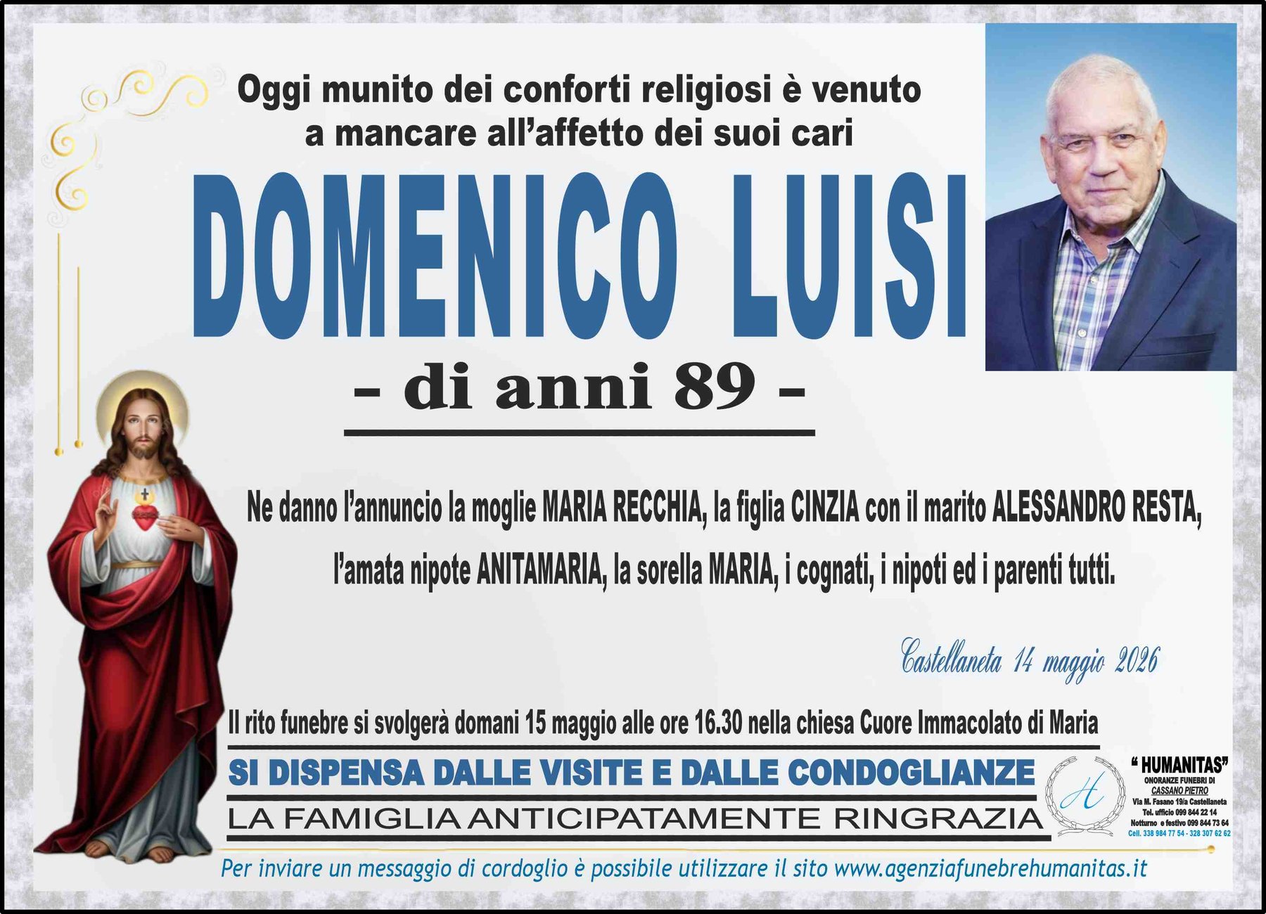 Manifesto funebre di Domenico Luisi